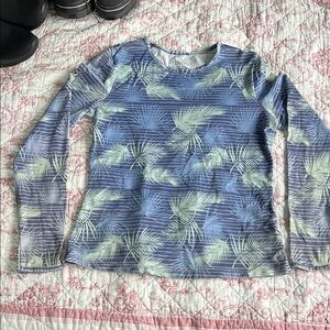 Hang Ten Blue and Green Palm Long Sleeve Top *